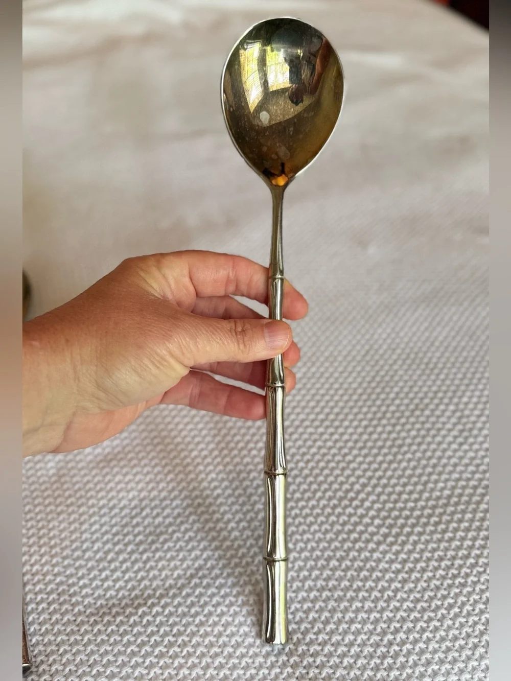 VINTAGE Silver Bamboo Handle Salad Serving Spoons Utensils Made in ITALY